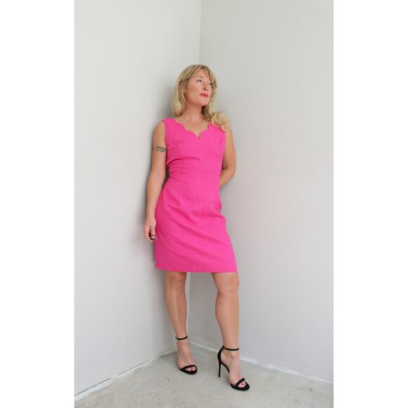 1990's Vintage Moda Int'l Scalloped Linen Cocktail Dress Women's MD 8 10 Sheath - Picture 10 of 10